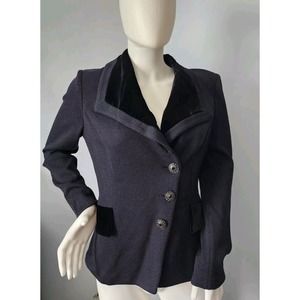 ELEGANT ST JOHN BLACK KNIT EVENING JACKET, SIZE 4, Velour / Velvet Trim Santana